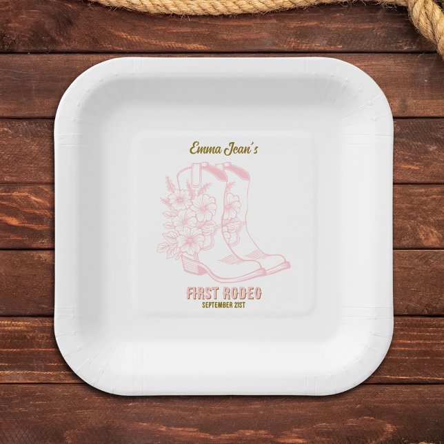 Plato De Papel First Rodeo Western Cowgirl Boots 1st Birthday (First Rodeo Western Cowgirl Boots 1st Birthday Paper Plates)