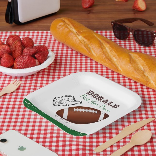 Plato De Papel First Year Down Football Birthday  (Picnic)