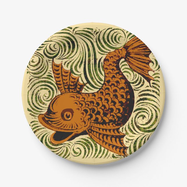Plato De Papel Fish Antiguo Tile Antiguo arte (Anverso)