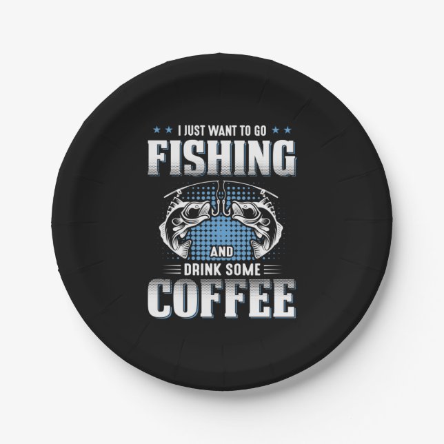 Plato De Papel Fisher Ir A Pescar Y Beber Un Poco De Café (Anverso)