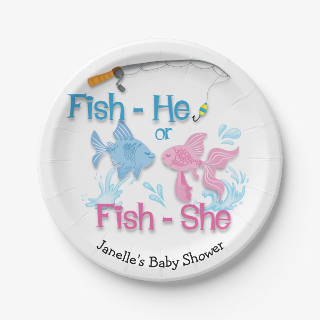 Plato De Papel Fishing Baby Revelar Baby Shower (Anverso)