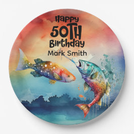 Plato De Papel Fishing lovers 50th  birthday Fish   watercolor  
