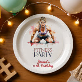 Plato De Papel Fitness acuarela deporte chica fiesta de cumpleaño