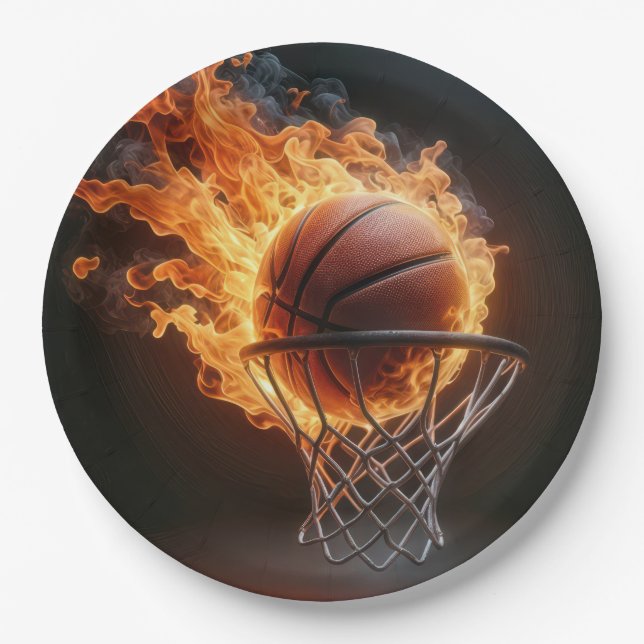 Plato De Papel Flamando el baloncesto en el aro (Anverso)