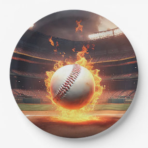 Plato De Papel Flamante Béisbol En El Estadio