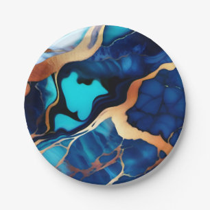 Plato De Papel Flamante dorado azul trenzado