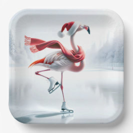 Plato De Papel Flamenco de Navidad patinando sobre hielo