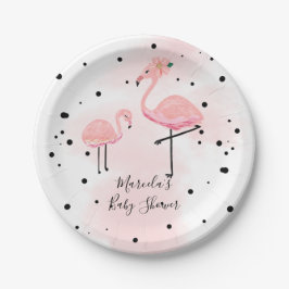 Plato De Papel Flamenco negro y rosado moderno elegante Baby