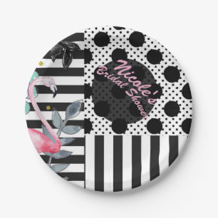 Plato De Papel Flamenco Rosa de Verano Lunares Divertido Fiesta F