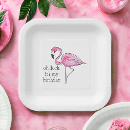 Plato De Papel Flamenco Rosa Oh Rebaño Es Mi Cumpleaños Preppy