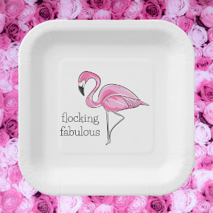 Plato De Papel Flamenco Rosa Rebaño Fabuloso