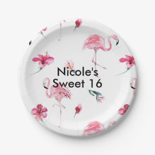 Plato De Papel Flamenco Rosa Trópicos Fiesta Tropical de Verano