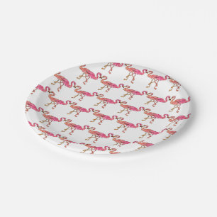 Plato De Papel Flamencos rosados lindos de la acuarela en blanco