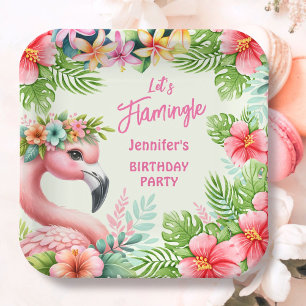 Plato De Papel Flamingle Chica Pink Flamingo fiesta de cumpleaños