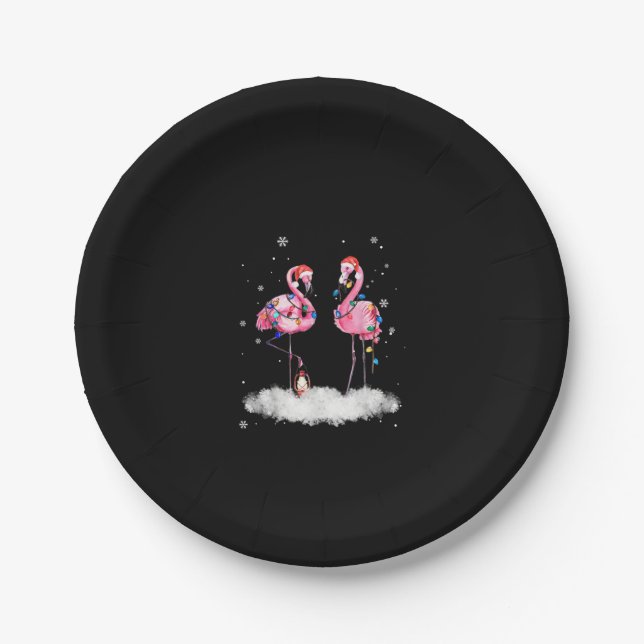 Plato De Papel Flamingo Árbol de Navidad Santa Hat Light (Anverso)