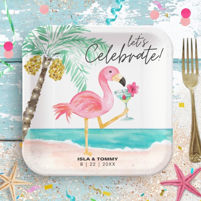 Plato De Papel Flamingo Beach Fiesta Tropical Wedding Ducha (Subido por el creador)