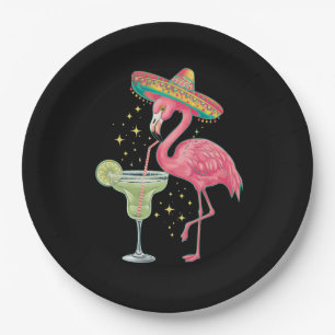 Plato De Papel Flamingo Beber Margarita Gracioso Poncho Mexicano