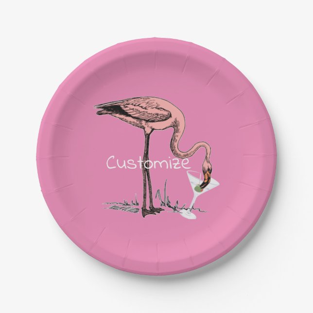 Plato De Papel Flamingo Beber Martini Thunder_Cove (Anverso)