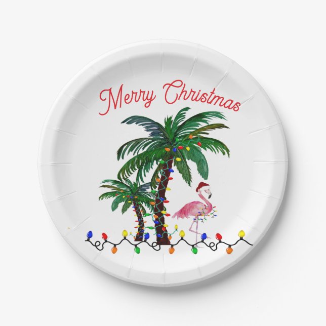Plato De Papel Flamingo Christmas party plates (Anverso)