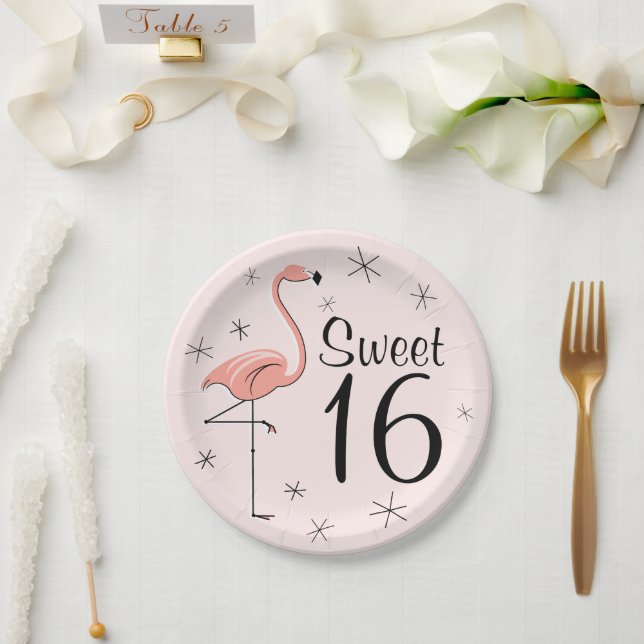 Plato De Papel Flamingo Dulce rosa 16 placa de papel (Boda)