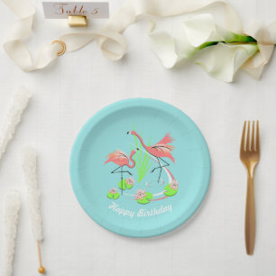 Plato De Papel Flamingo Fandango Duo Happy Birday paper plate