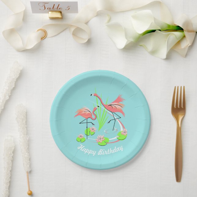 Plato De Papel Flamingo Fandango Duo Happy Birday paper plate (Boda)