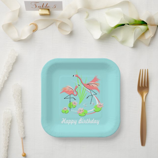 Plato De Papel Flamingo Fandango Duo Happy Birday square (Boda)