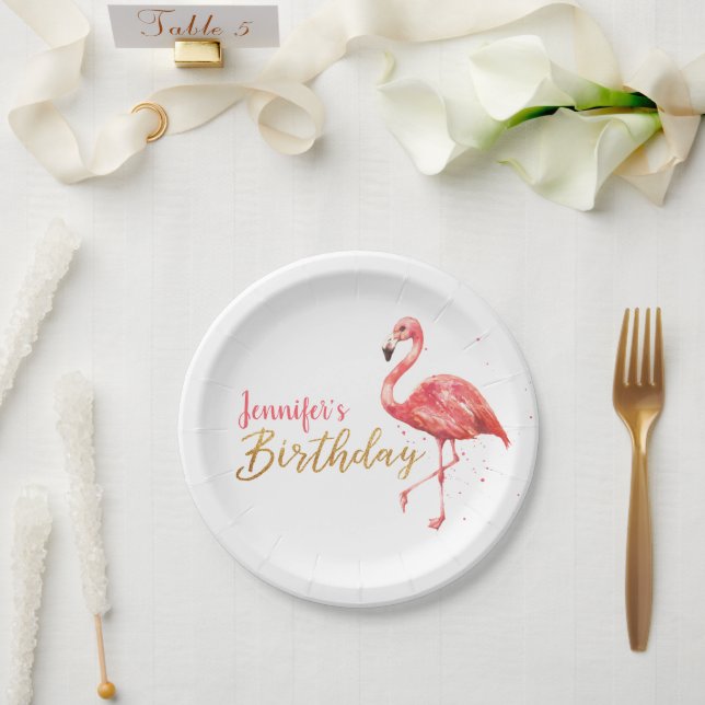 Plato De Papel Flamingo Flamingo Dorado | (Boda)