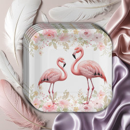 Plato De Papel Flamingo Flamingo Elegante Floral Rosa