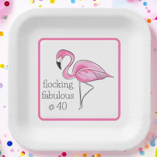 Plato De Papel Flamingo Flamingo Fabulous in Forty Border Fiesta