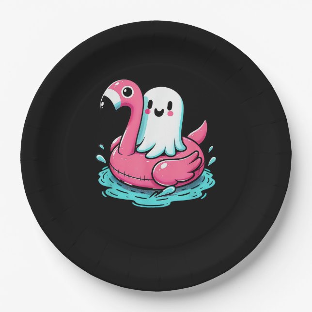 Plato De Papel Flamingo Funny Spooky Summer Summerween (Anverso)