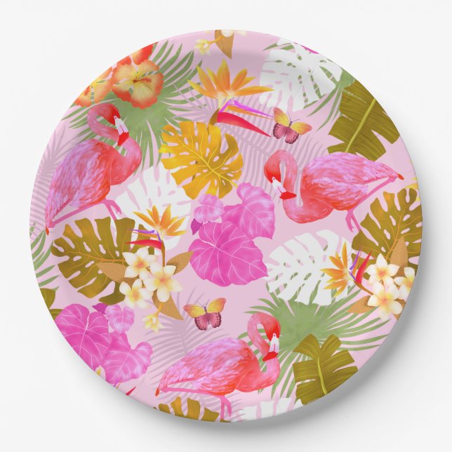 Plato De Papel Flamingo Garden Rosa (Anverso)