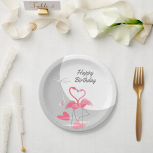 Plato De Papel Flamingo Love Large Moon Birday paper plate placas
