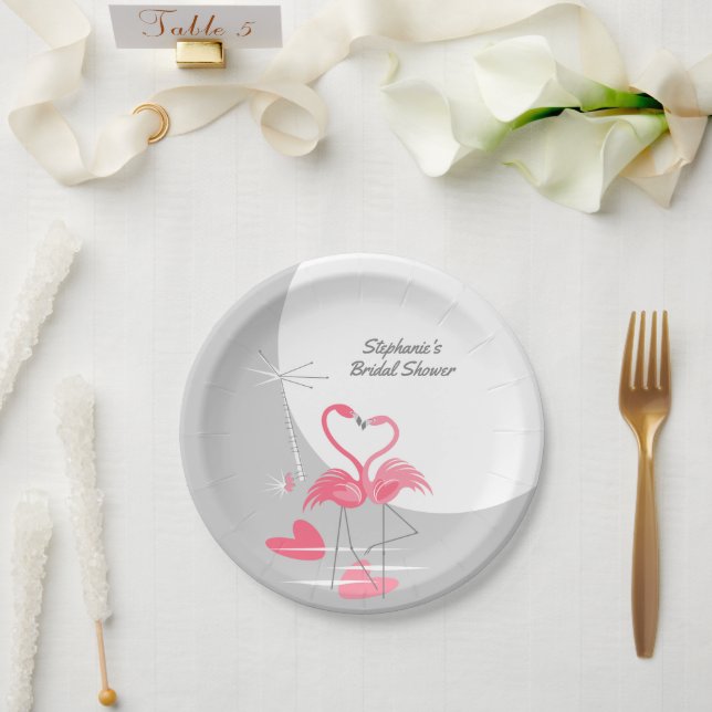 Plato De Papel Flamingo Love Large Moon Bridal Shower (Boda)