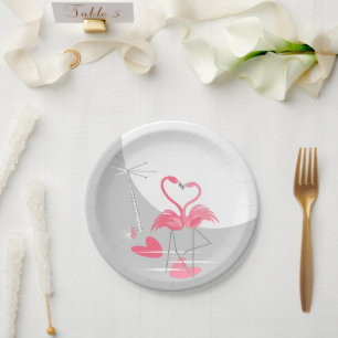 Plato De Papel Flamingo Love Large Moon paper plate