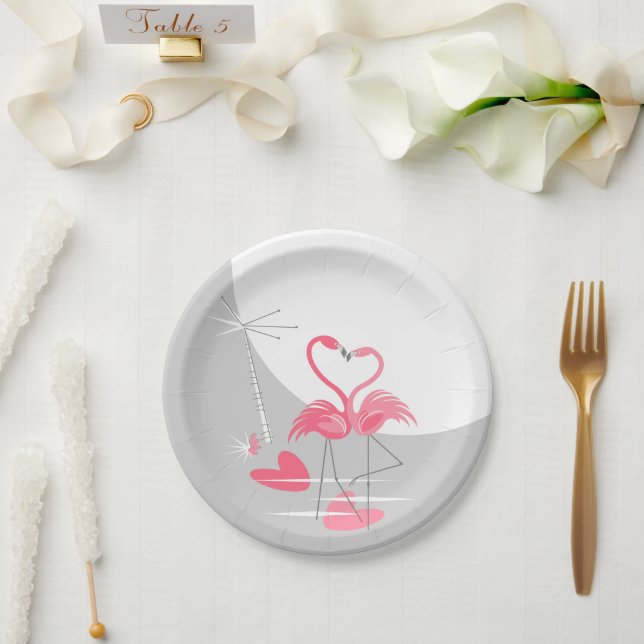 Plato De Papel Flamingo Love Large Moon paper plate (Boda)