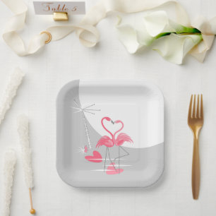 Plato De Papel Flamingo Love Large Moon square