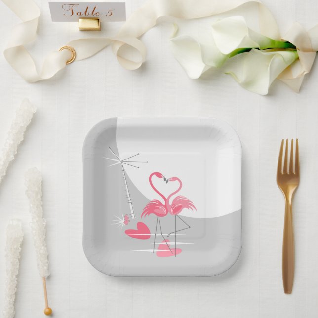 Plato De Papel Flamingo Love Large Moon square (Boda)