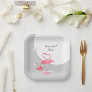Plato De Papel Flamingo Love Large Moon Text square