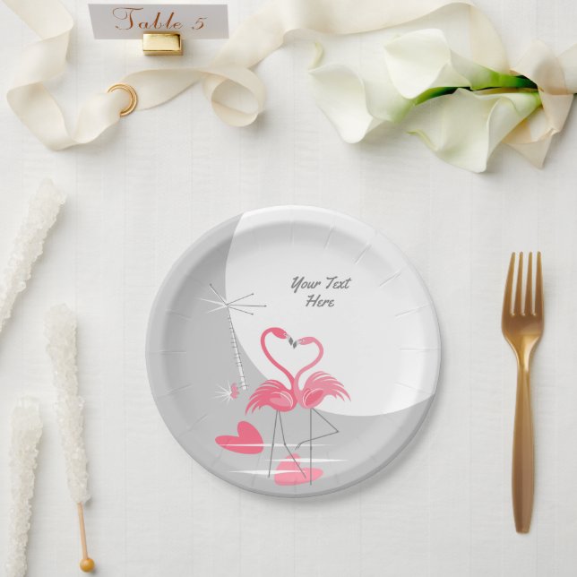 Plato De Papel Flamingo Love Large Moon Textos Placas de papel (Boda)