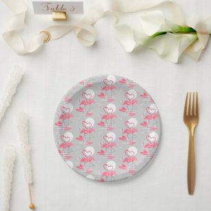 Plato De Papel Flamingo Love Tiled placas de papel