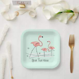 Plato De Papel Flamingo Ocean Aqua Trio 2 Texto cuadrado