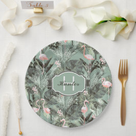 Plato De Papel Flamingo Orquídea Patrón Tropical ID868