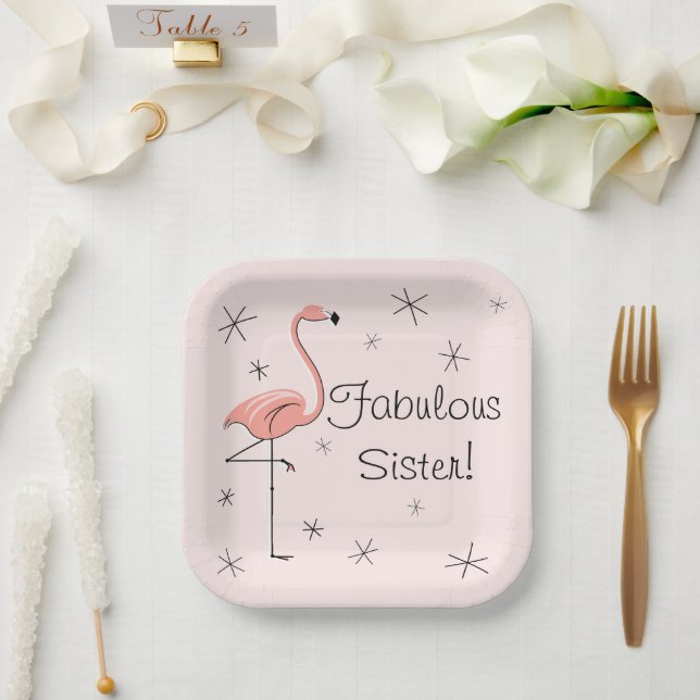 Plato De Papel Flamingo Pink Fabulous Sister! (Boda)