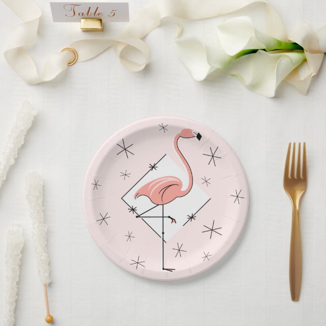 Plato De Papel Flamingo Placa de papel de diamante rosa (Boda)