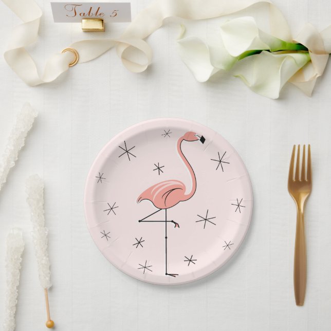 Plato De Papel Flamingo Placa de papel rosa (Boda)
