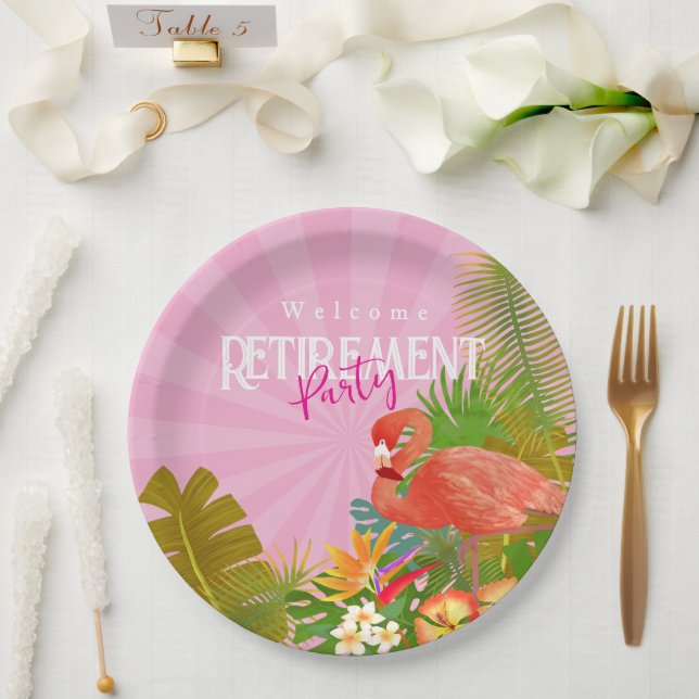 Plato De Papel Flamingo Retirement Pink (Boda)