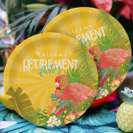 Plato De Papel Flamingo Retirement Yellow Naranja
