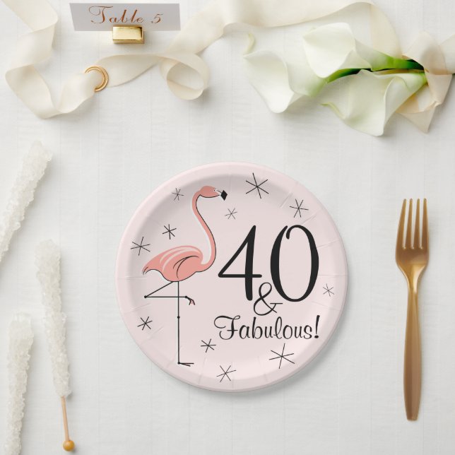 Plato De Papel Flamingo Rosa 40 y Fabulous paper plate (Boda)