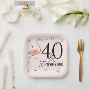 Plato De Papel Flamingo Rosa 40 y Fabulous square